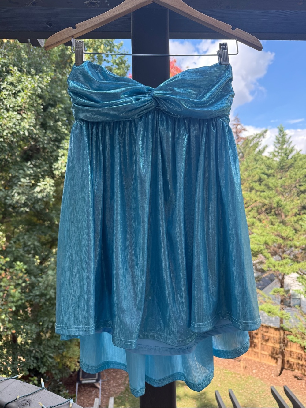 Shimmery Teal Strapless Party Dress